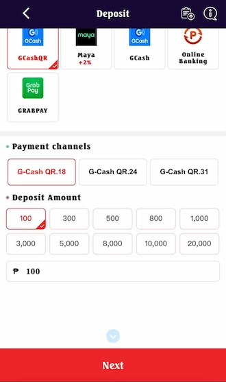 Step 3: Enter the deposit amount and click Next below.