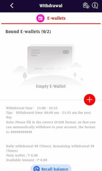 Step 2: Then click on the plus icon to bind your e-wallet.